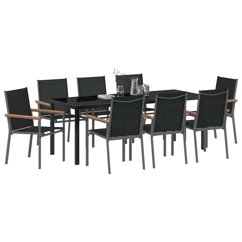 Sodo valgomojo komplektas 9 pcs Juoda Miltelinis plienas