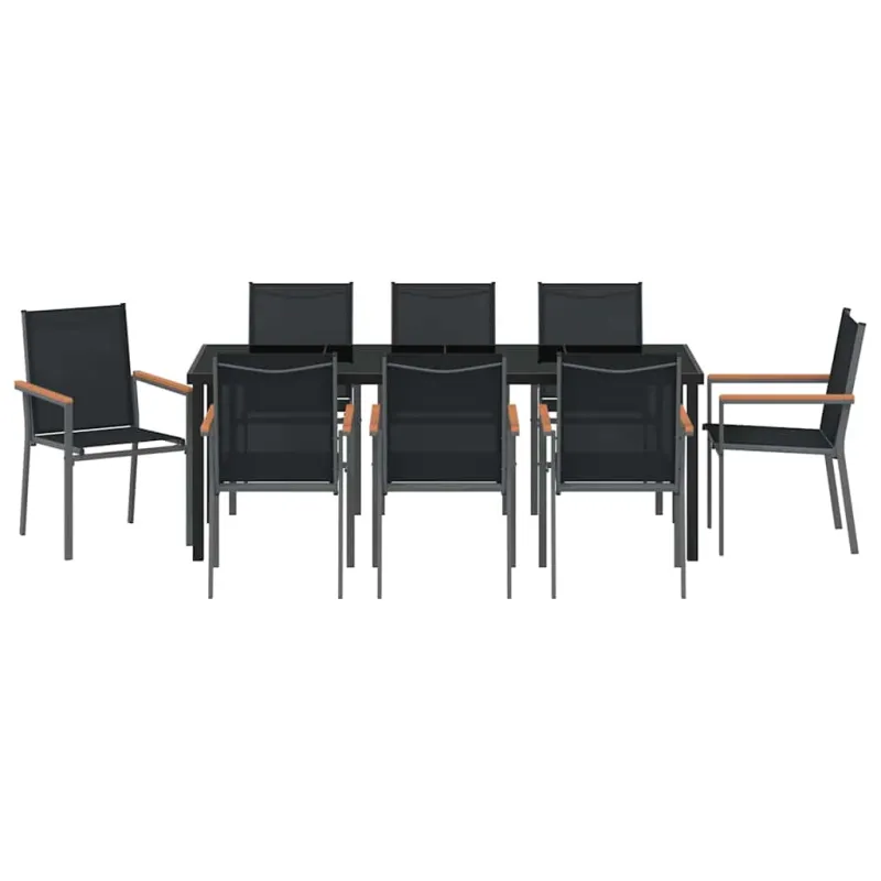 Sodo valgomojo komplektas 9 pcs Juoda Miltelinis plienas