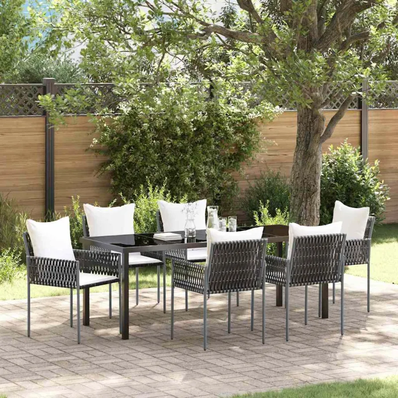 Sodo valgomojo komplektas 7 pcs Ruda ir juoda PE ratanas