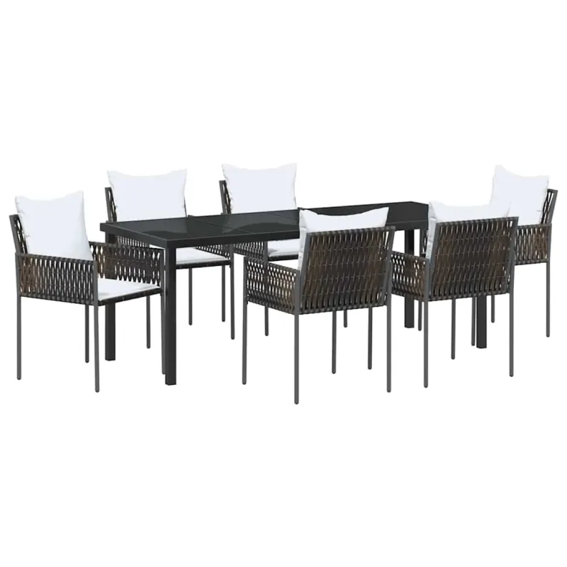 Sodo valgomojo komplektas 7 pcs Ruda ir juoda PE ratanas