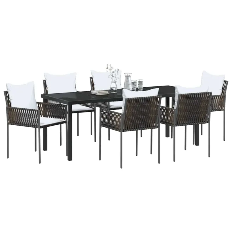 Sodo valgomojo komplektas 7 pcs Ruda ir juoda PE ratanas