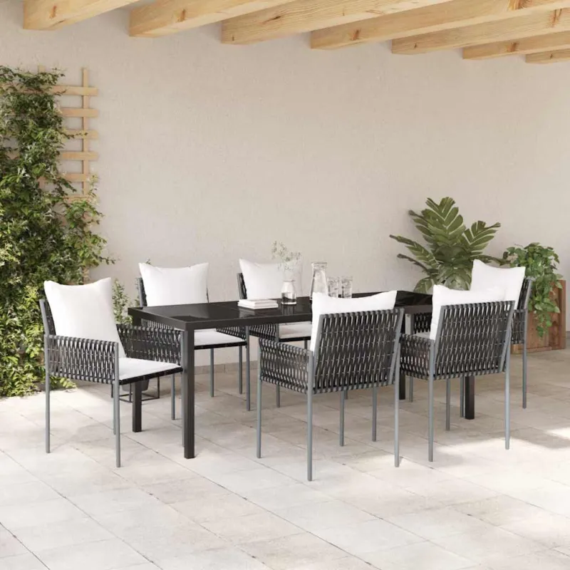 Sodo valgomojo komplektas 7 pcs Ruda ir juoda PE ratanas