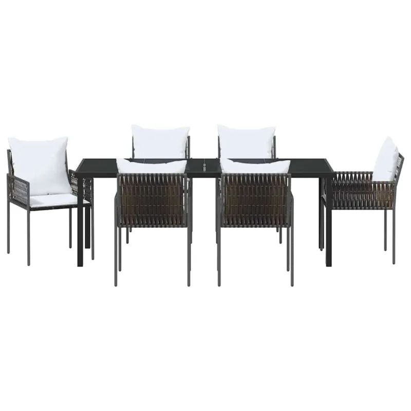 Sodo valgomojo komplektas 7 pcs Ruda ir juoda PE ratanas
