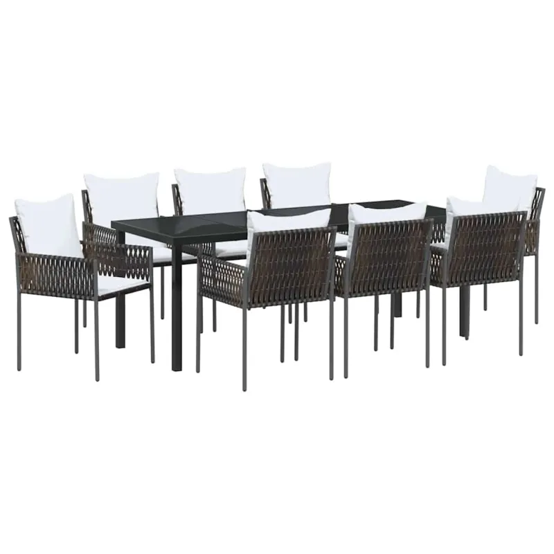 Sodo valgomojo komplektas 9 pcs Ruda ir juoda PE ratanas