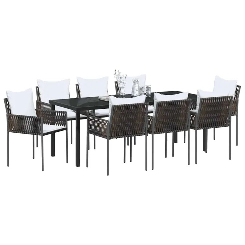 Sodo valgomojo komplektas 9 pcs Ruda ir juoda PE ratanas