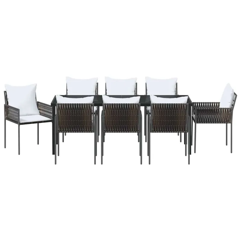 Sodo valgomojo komplektas 9 pcs Ruda ir juoda PE ratanas