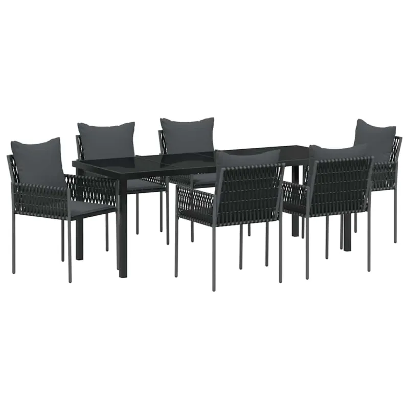 Sodo valgomojo komplektas 7 pcs Juoda ir pilka PE ratanas