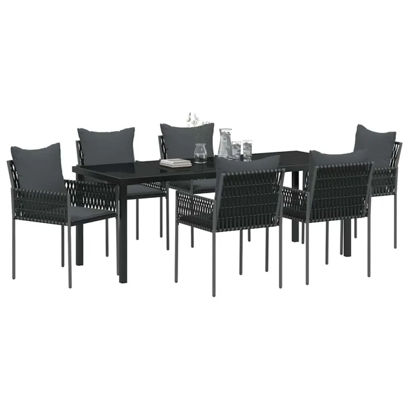 Sodo valgomojo komplektas 7 pcs Juoda ir pilka PE ratanas