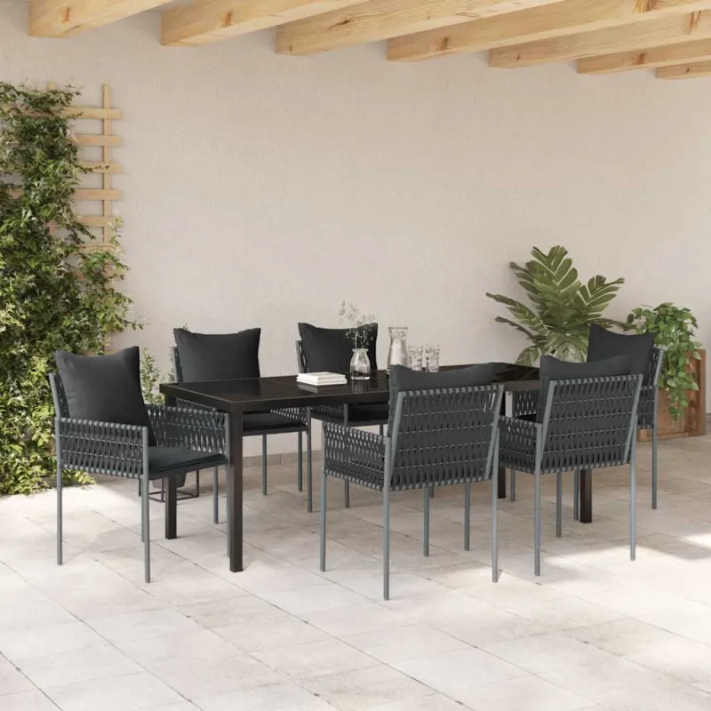 Sodo valgomojo komplektas 7 pcs Juoda ir pilka PE ratanas