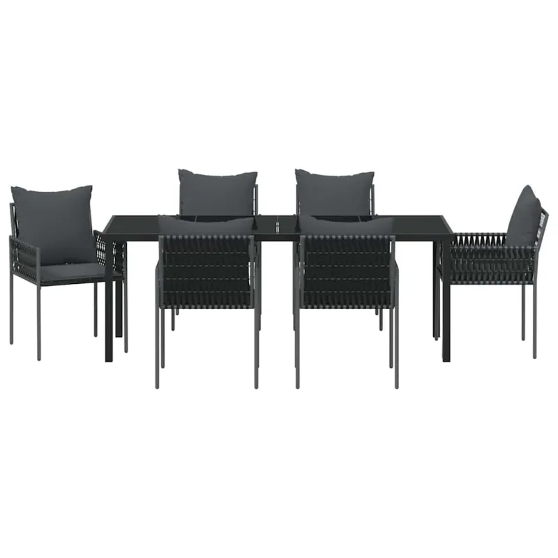 Sodo valgomojo komplektas 7 pcs Juoda ir pilka PE ratanas