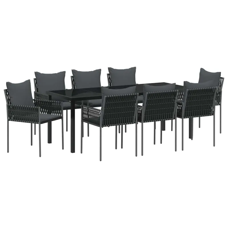Sodo valgomojo komplektas 9 pcs Juoda ir pilka PE ratanas