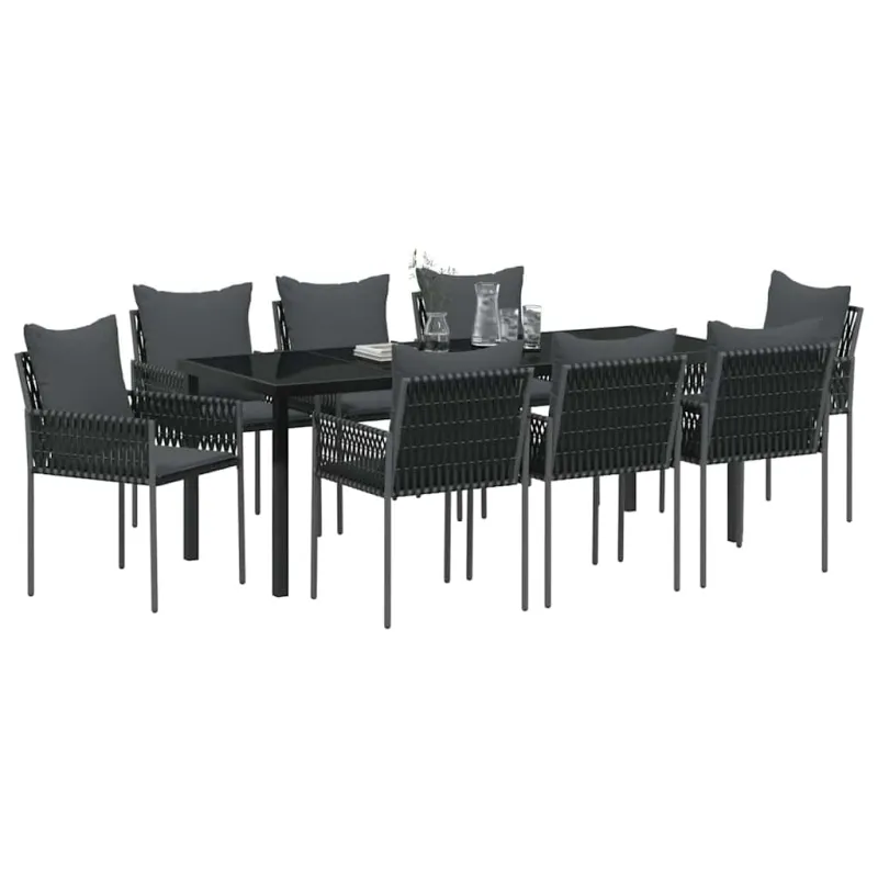 Sodo valgomojo komplektas 9 pcs Juoda ir pilka PE ratanas