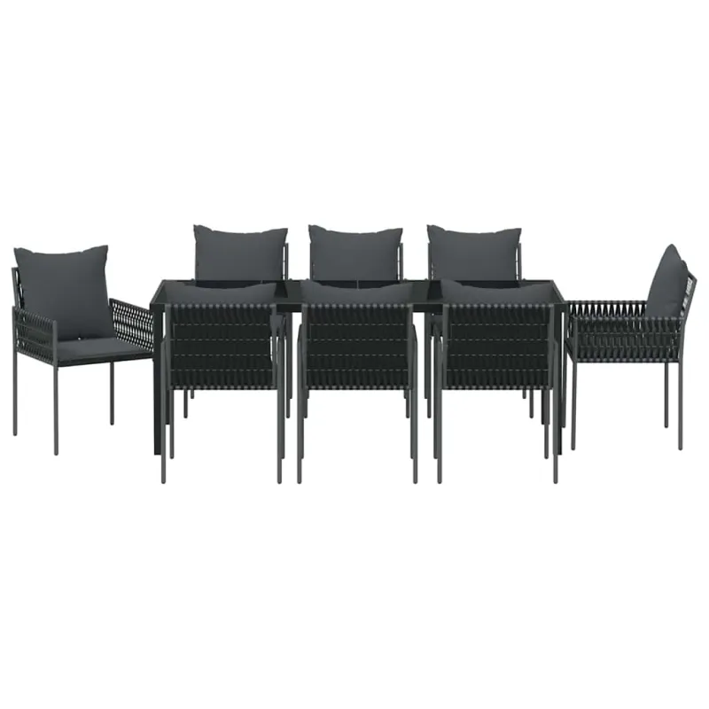 Sodo valgomojo komplektas 9 pcs Juoda ir pilka PE ratanas