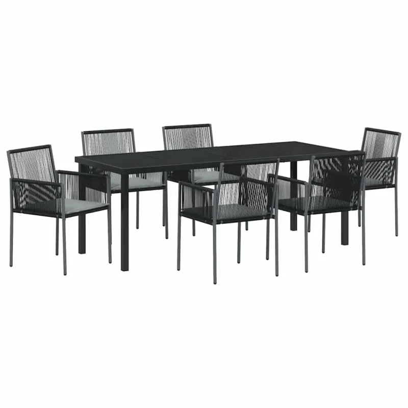 Sodo valgomojo komplektas 7 pcs Juoda PE ratanas