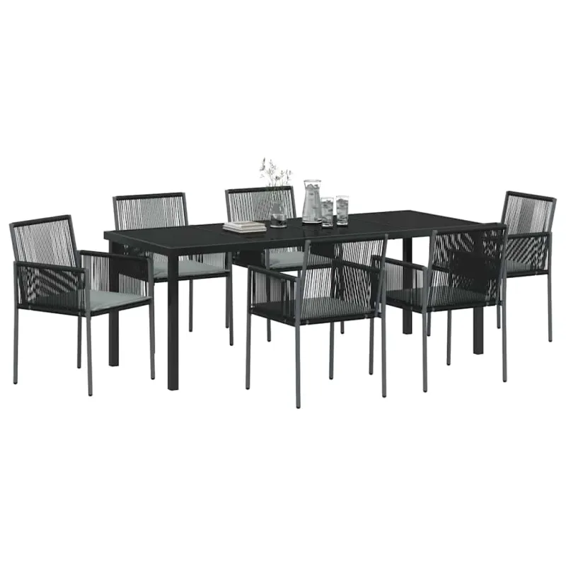 Sodo valgomojo komplektas 7 pcs Juoda PE ratanas