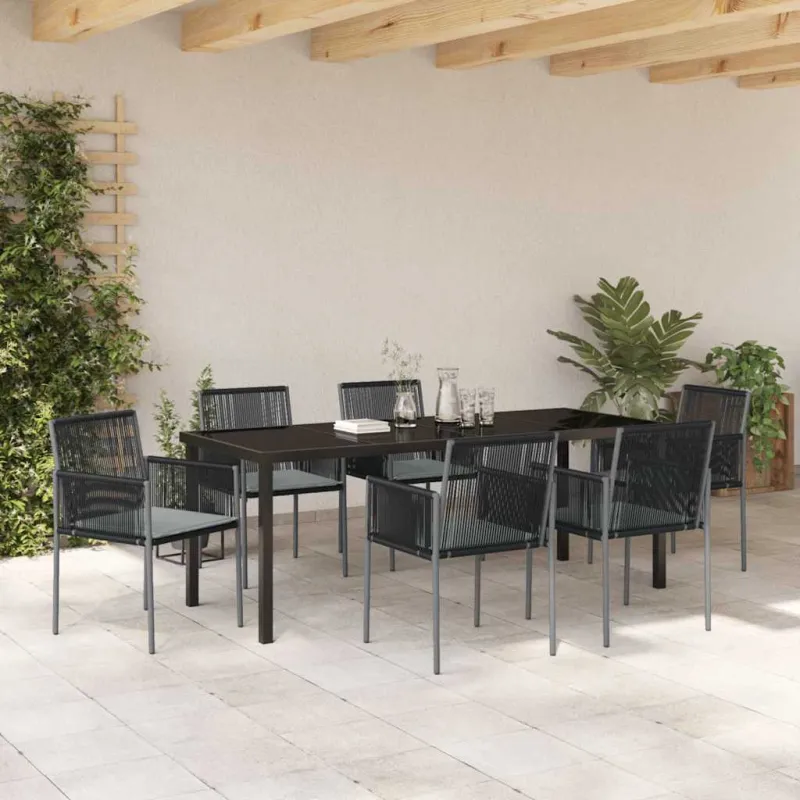 Sodo valgomojo komplektas 7 pcs Juoda PE ratanas