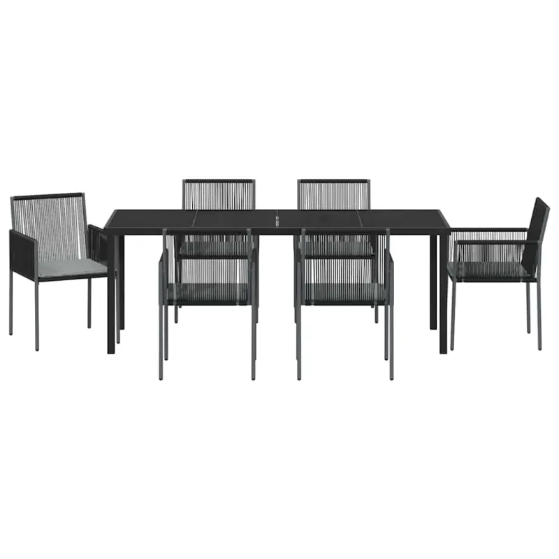 Sodo valgomojo komplektas 7 pcs Juoda PE ratanas