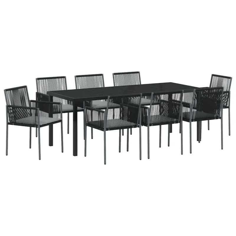 Sodo valgomojo komplektas 9 pcs Juoda PE ratanas