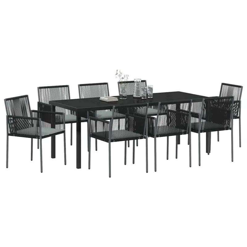 Sodo valgomojo komplektas 9 pcs Juoda PE ratanas