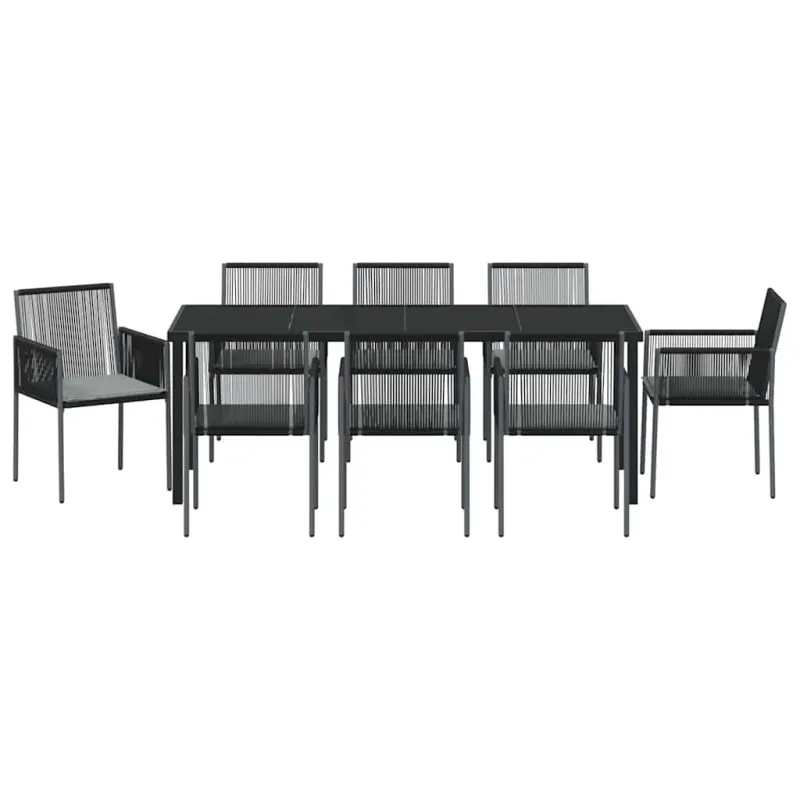 Sodo valgomojo komplektas 9 pcs Juoda PE ratanas