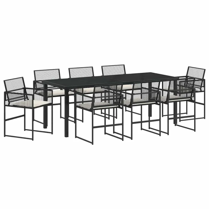 Sodo valgomojo komplektas 9 pcs Juoda poliratanas
