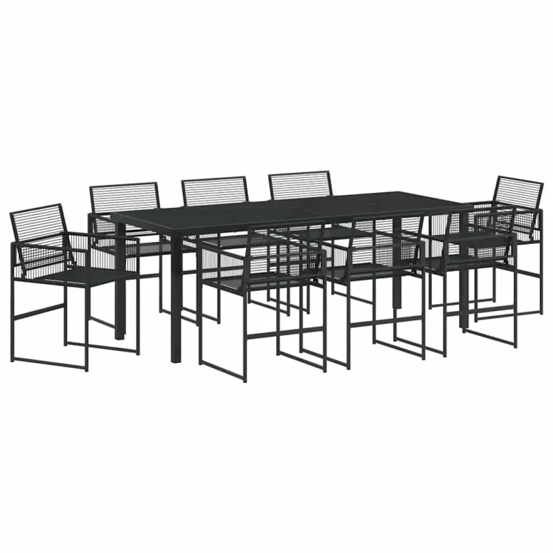 Sodo valgomojo komplektas 9 pcs Juoda poliratanas