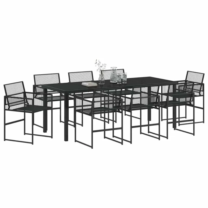 Sodo valgomojo komplektas 9 pcs Juoda poliratanas