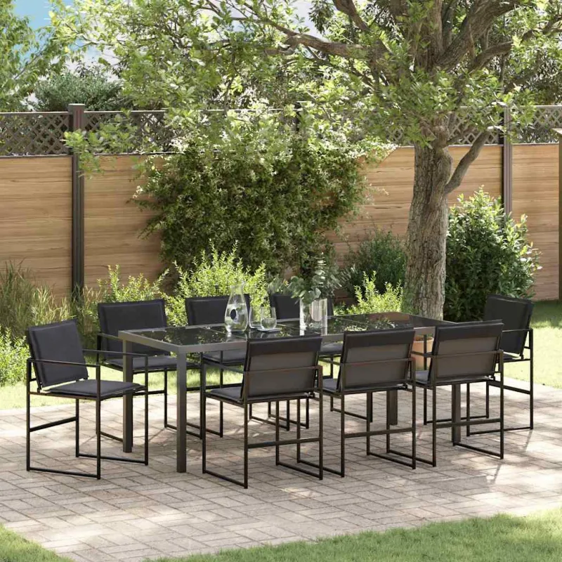 Sodo valgomojo komplektas 9 pcs Juoda 200 x 80 x 73 cm