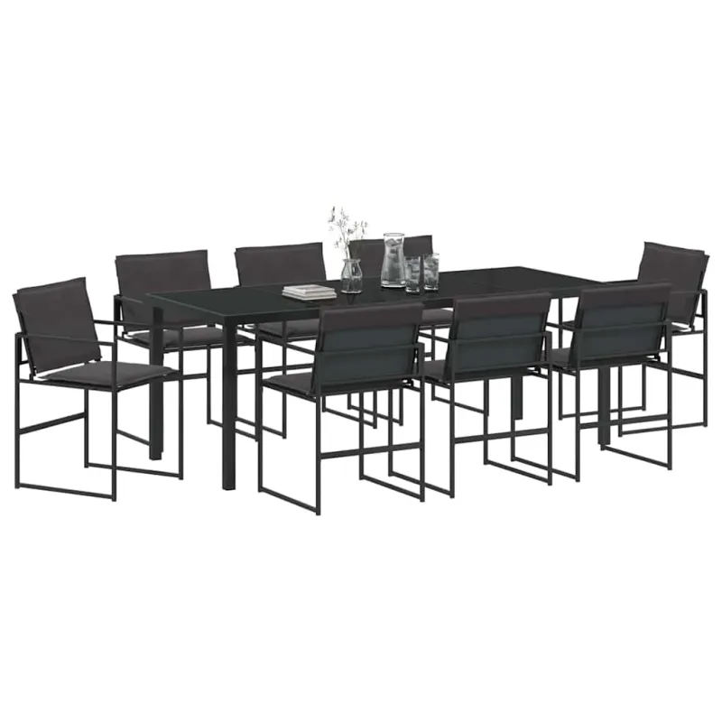 Sodo valgomojo komplektas 9 pcs Juoda 200 x 80 x 73 cm