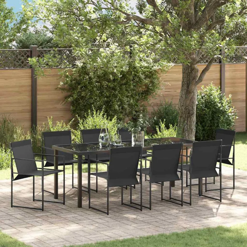 Sodo valgomojo komplektas 9 pcs Juoda Textilene ir plienas