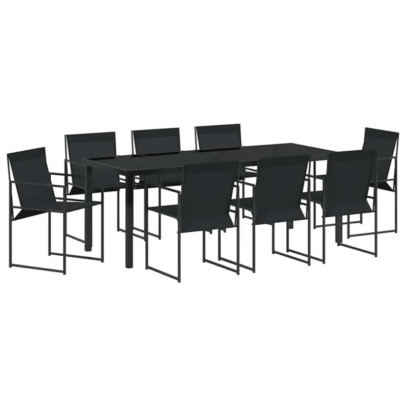 Sodo valgomojo komplektas 9 pcs Juoda Textilene ir plienas