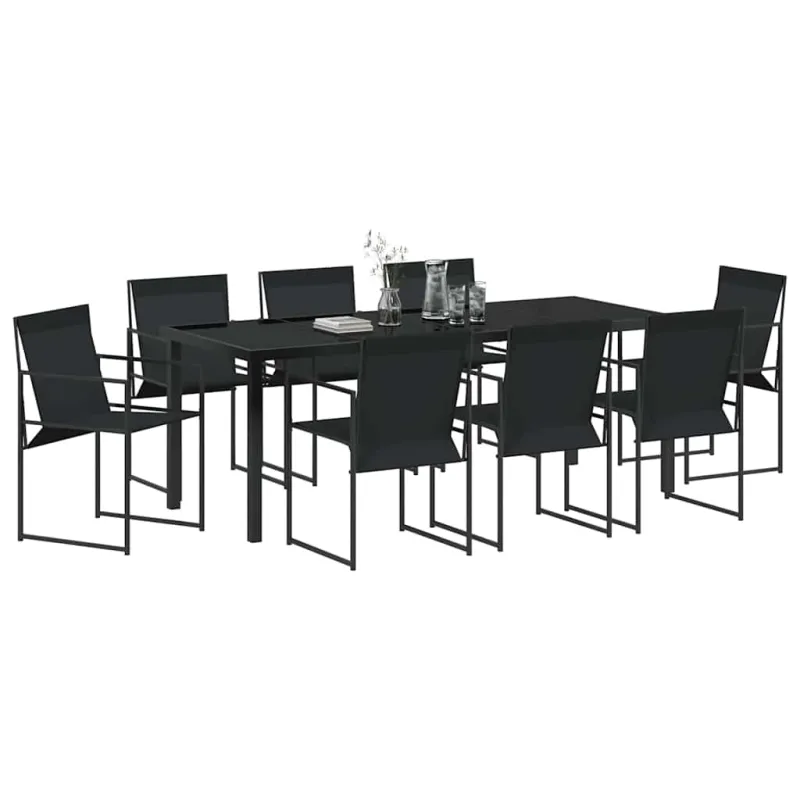 Sodo valgomojo komplektas 9 pcs Juoda Textilene ir plienas