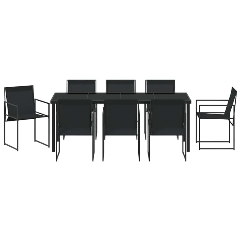 Sodo valgomojo komplektas 9 pcs Juoda Textilene ir plienas