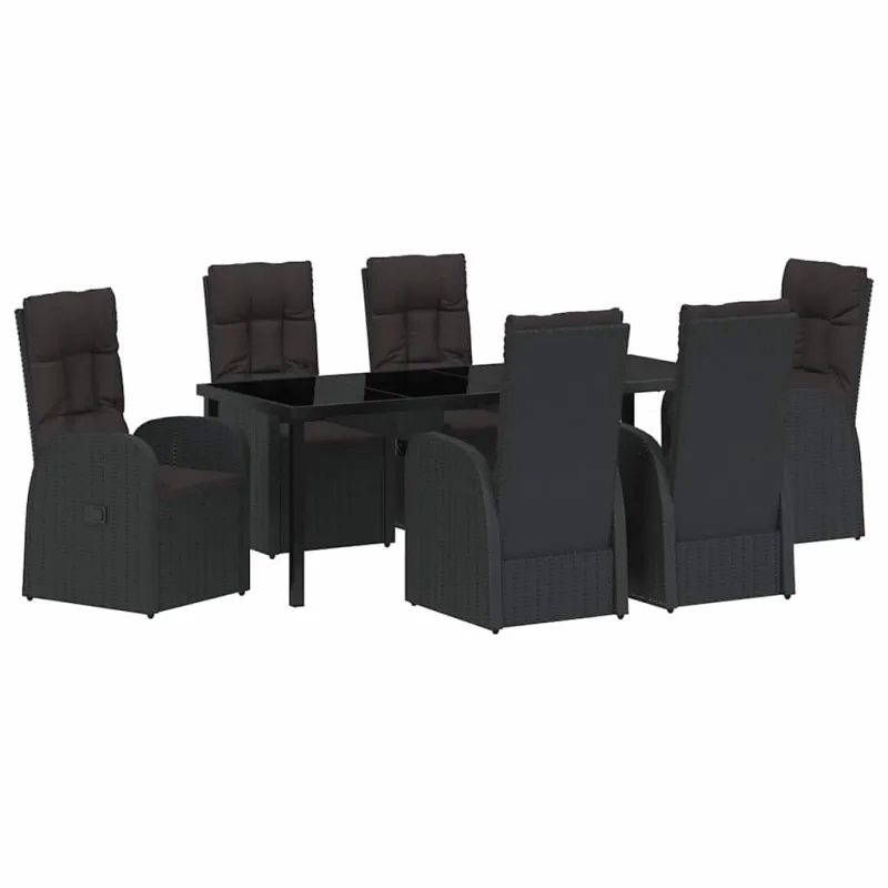 Sodo valgomojo komplektas su pagalve 7 pcs Juoda poliratanas