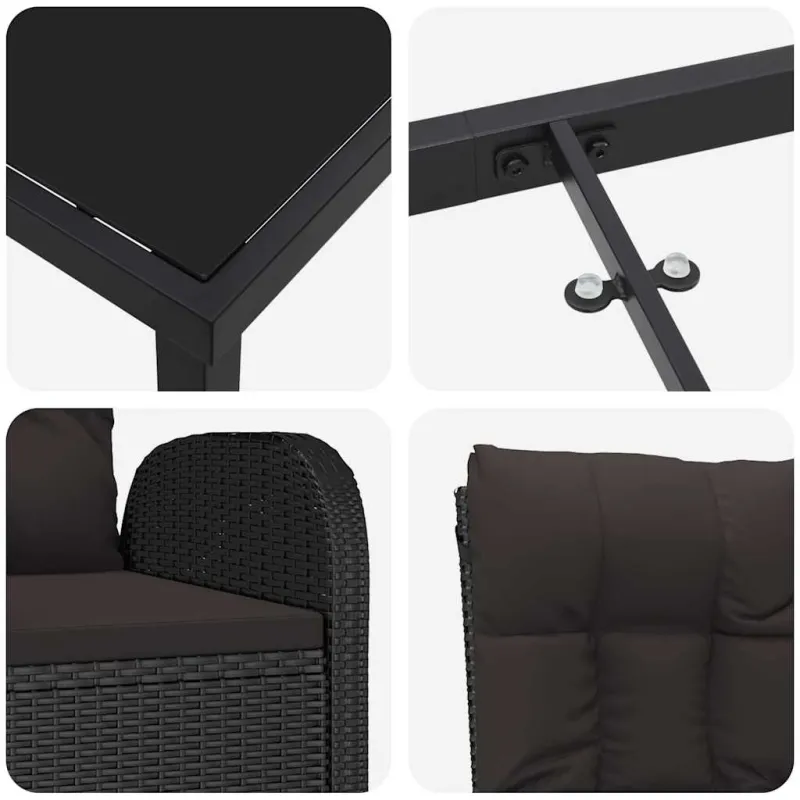 Sodo valgomojo komplektas su pagalve 7 pcs Juoda poliratanas