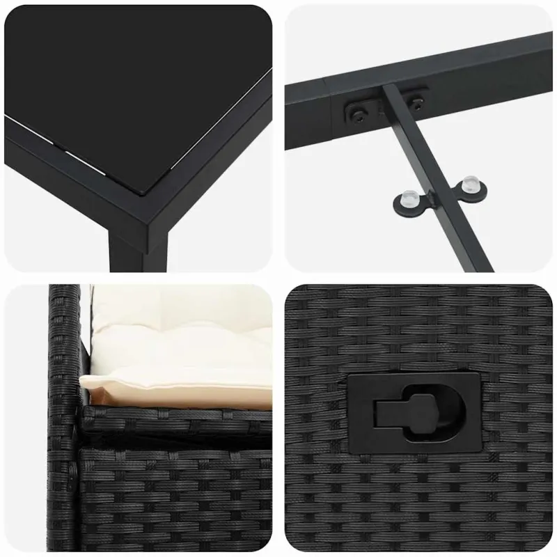 Sodo valgomojo komplektas su pagalve 7 pcs Juoda poliratanas
