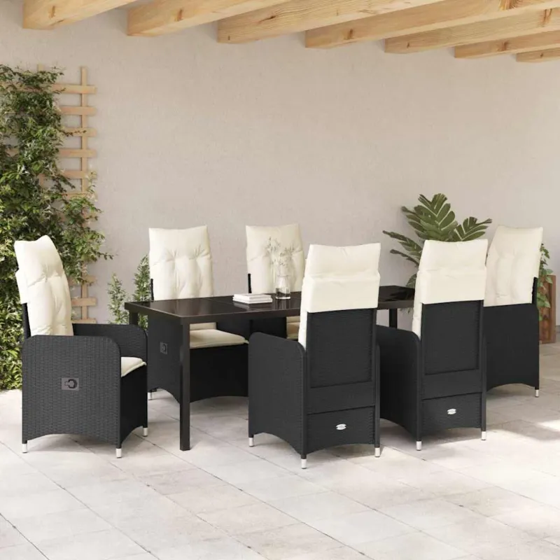 Sodo valgomojo komplektas 7 pcs Juoda poliratanas