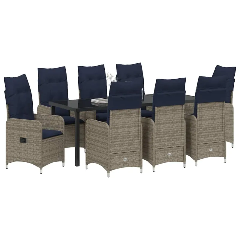 Sodo valgomojo komplektas 9 pcs Juoda poliratanas