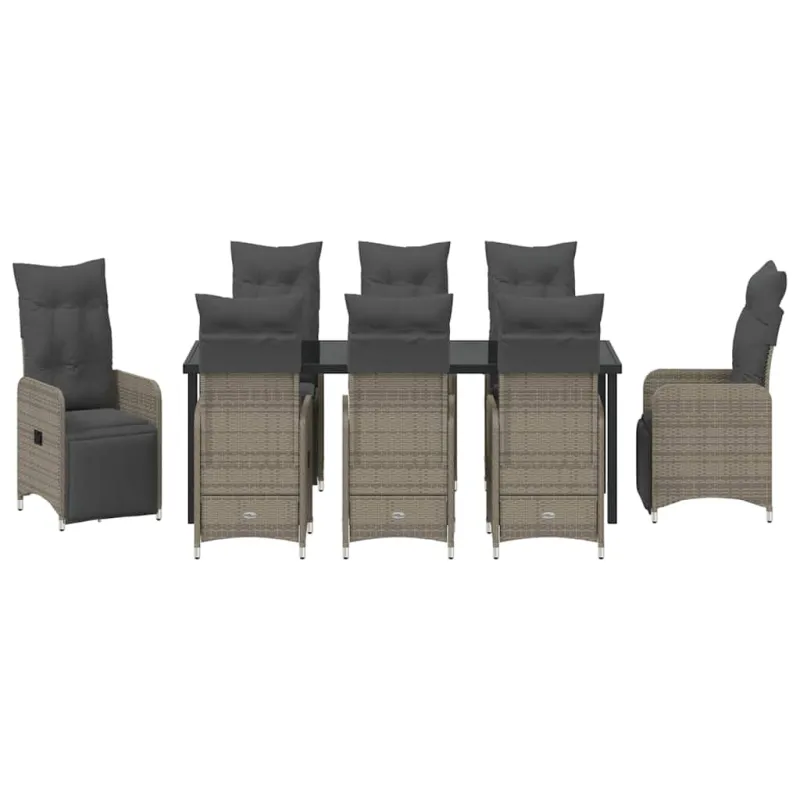 Sodo valgomojo komplektas 9 pcs Pilka poliratanas