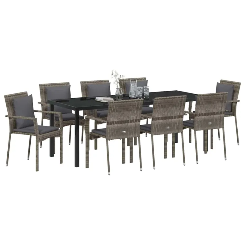 Sodo valgomojo komplektas su pagalve 9 pcs Pilka poliratanas