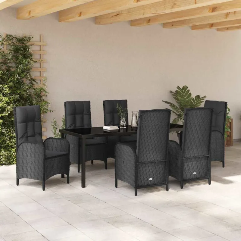 Sodo valgomojo komplektas su pagalve 7 pcs Juoda poliratanas