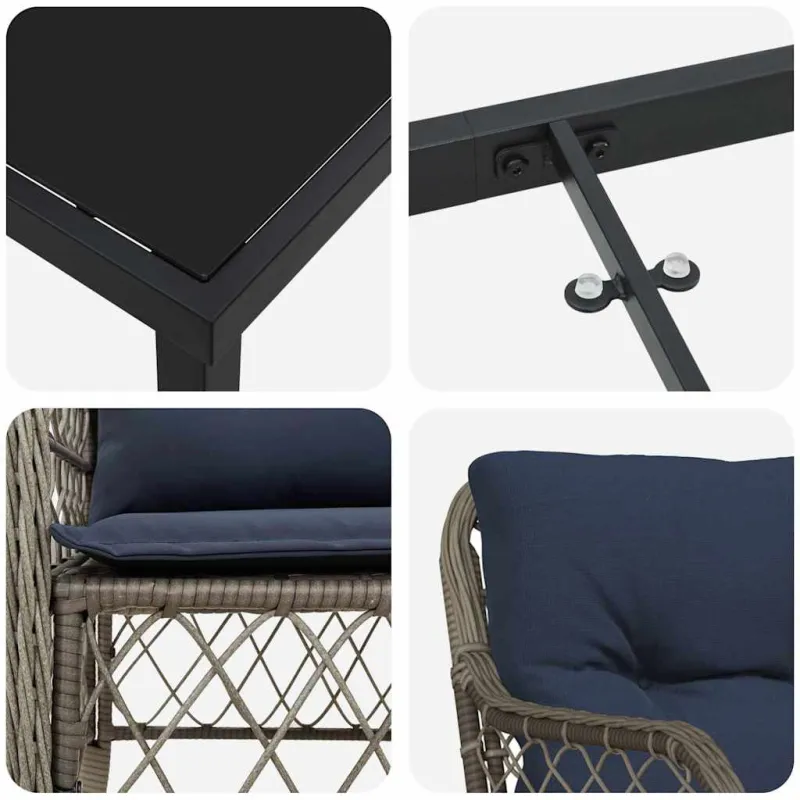 Sodo valgomojo komplektas 7 pcs Pilka ir juoda Ratanas