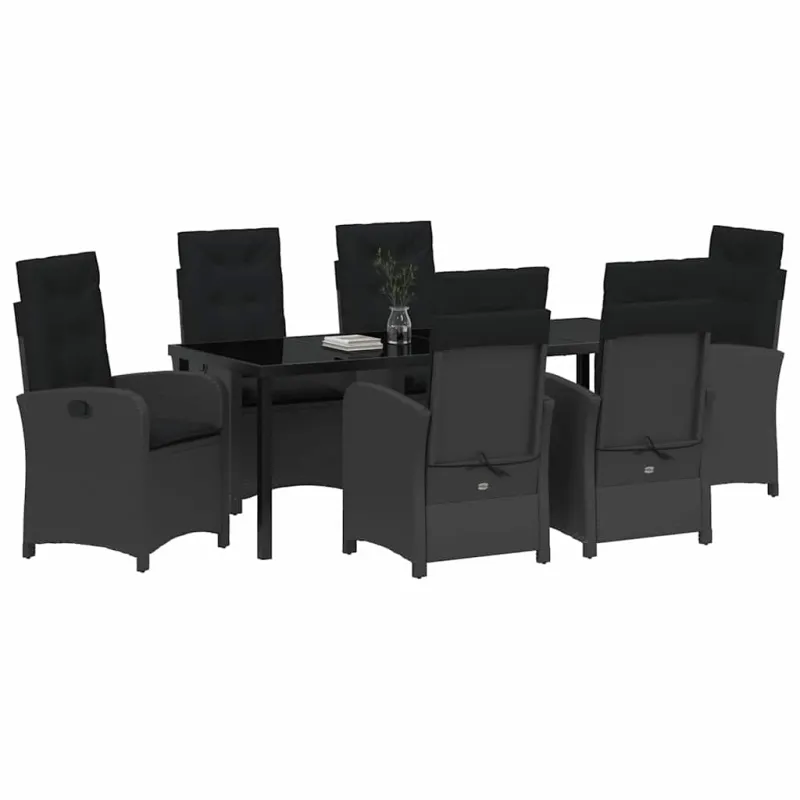 Sodo valgomojo komplektas su pagalve 7 pcs Juoda poliratanas