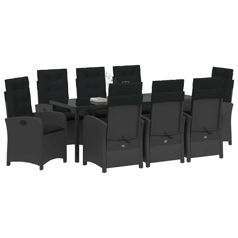 Sodo valgomojo komplektas su pagalve 9 pcs Juoda poliratanas