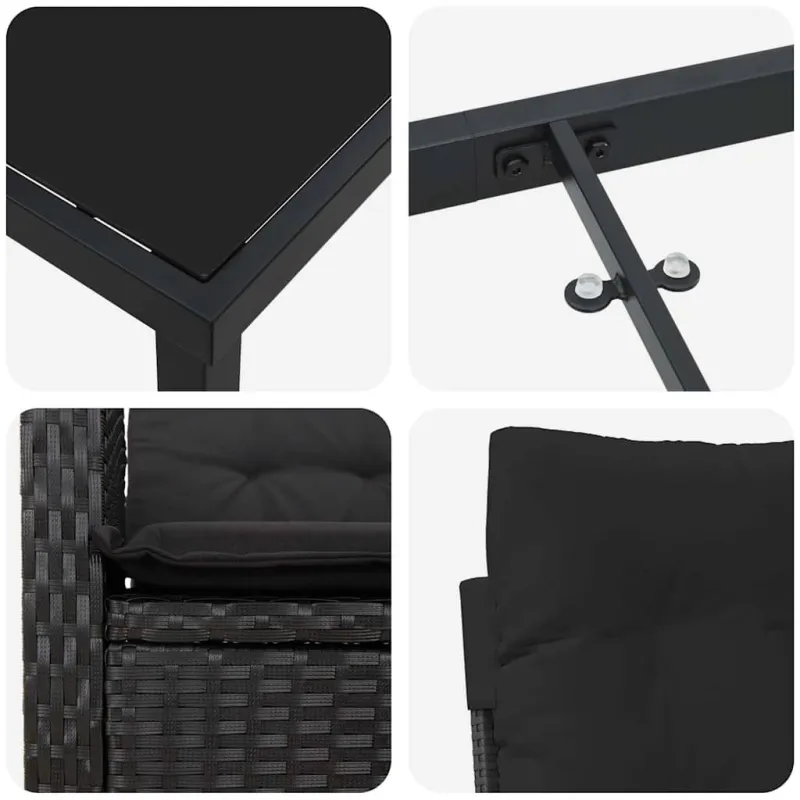Sodo valgomojo komplektas su pagalve 7 pcs Juoda poliratanas