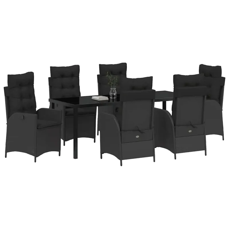 Sodo valgomojo komplektas su pagalve 7 pcs Juoda poliratanas
