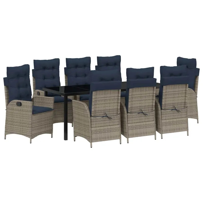 Sodo valgomojo komplektas 9 pcs Pilka ir juoda Ratanas
