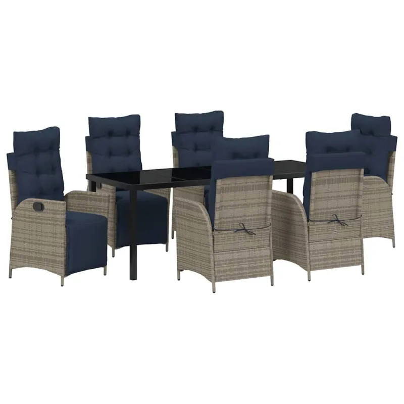 Sodo valgomojo komplektas 7 pcs Pilka ir juoda Ratanas