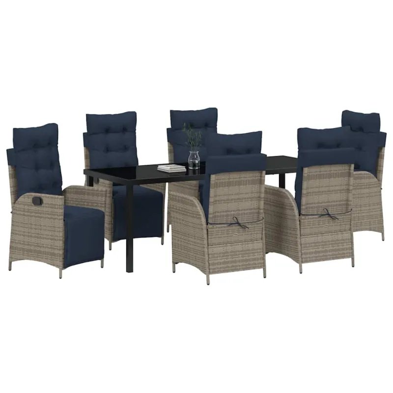 Sodo valgomojo komplektas 7 pcs Pilka ir juoda Ratanas