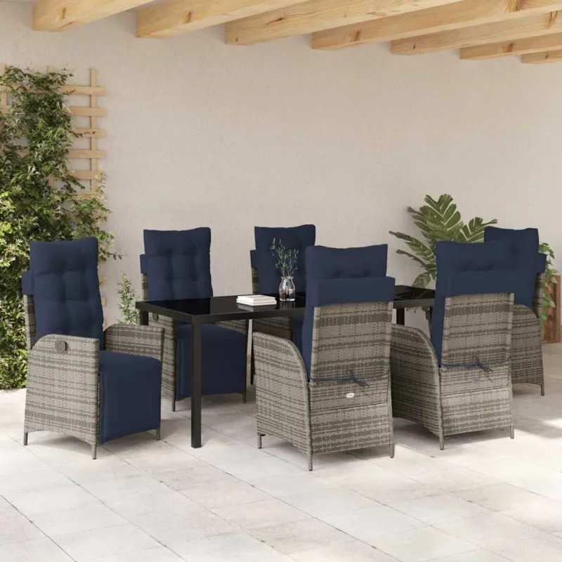 Sodo valgomojo komplektas 7 pcs Pilka ir juoda Ratanas